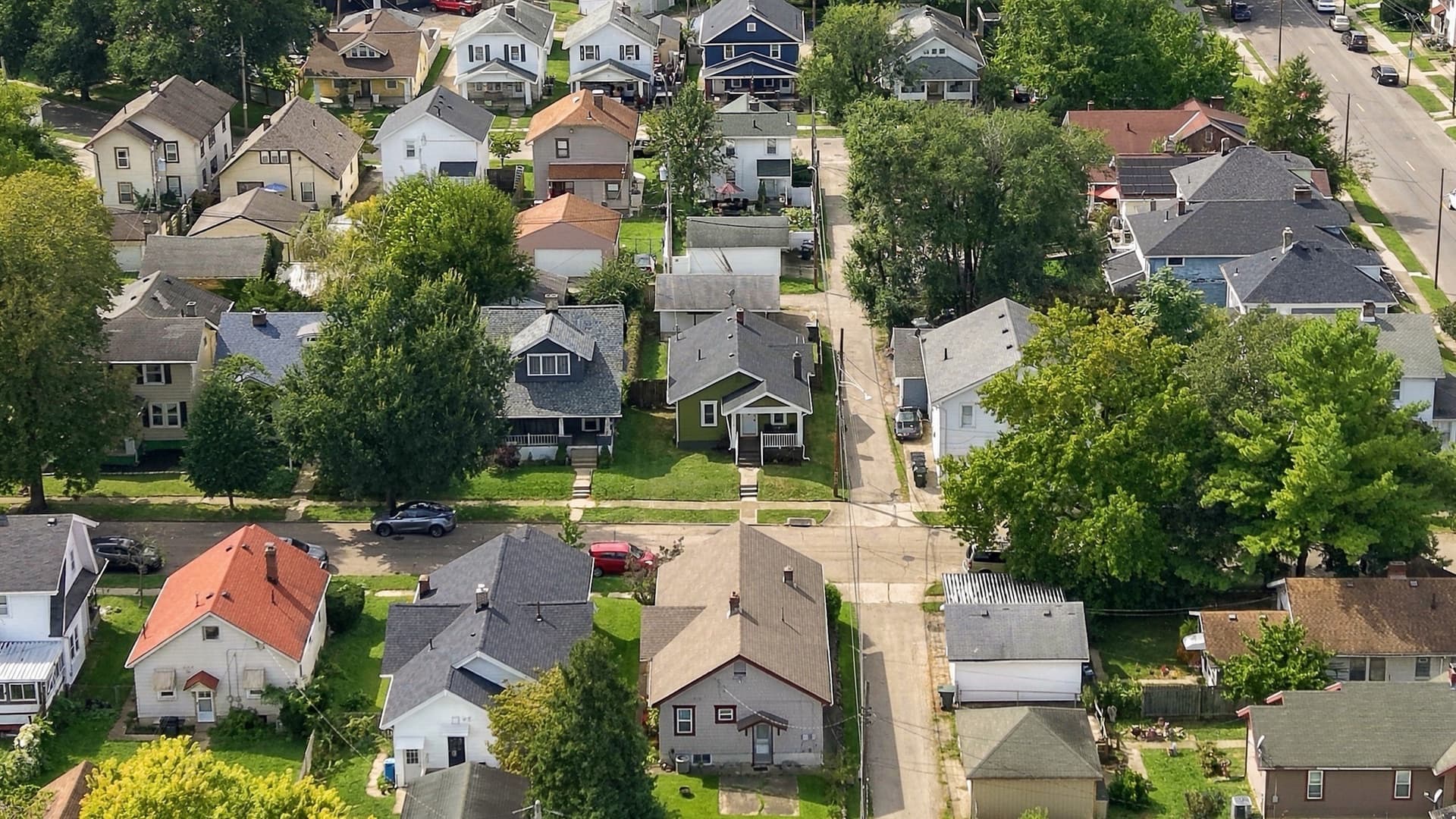 Houses along a Dayton street seen from above