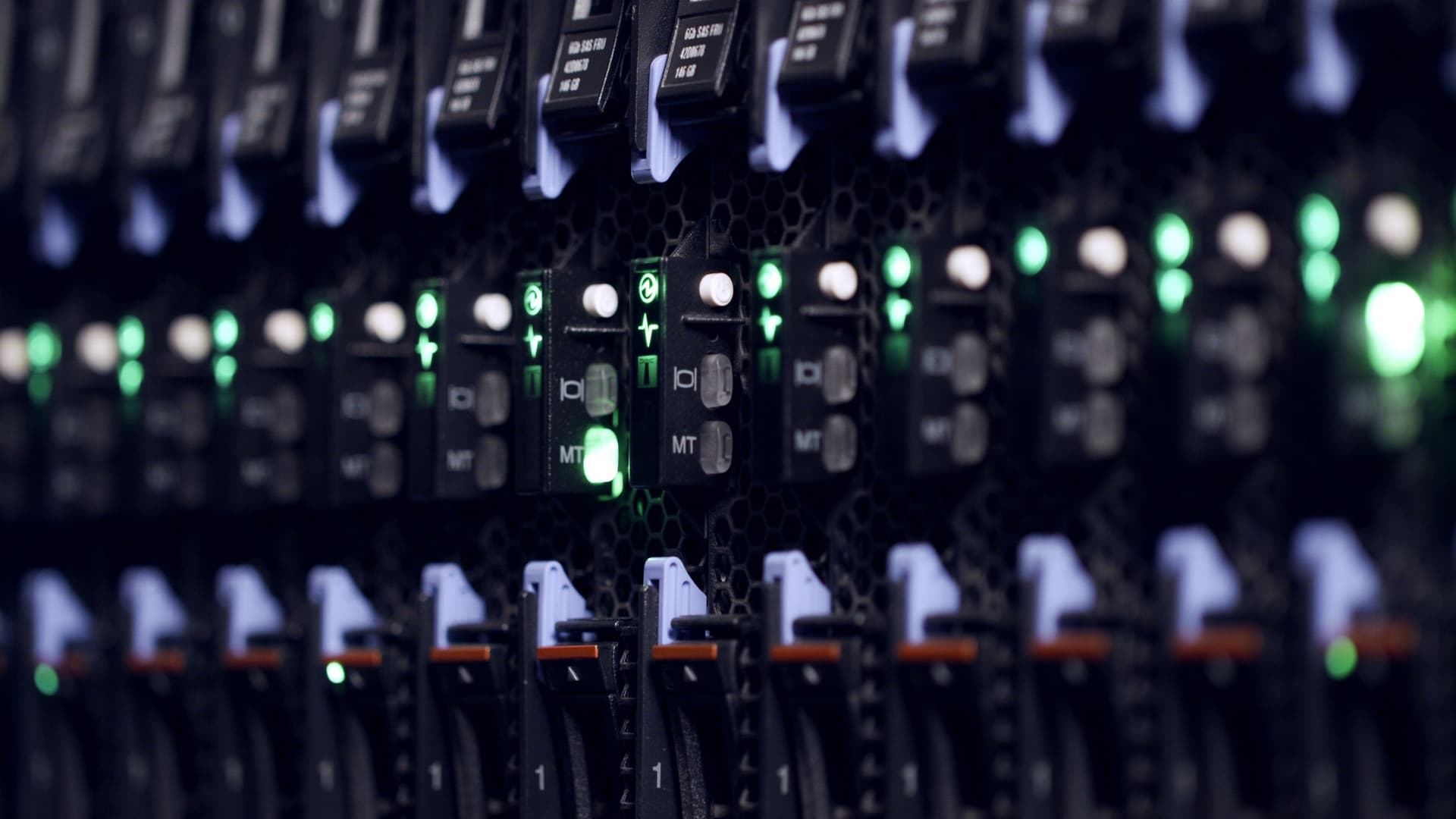 Status lights on a rack of data center servers
